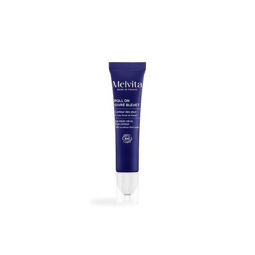 Agrandir la vue1/4 de Packshot du Roll-On Givr&eacute; Contour Des Yeux Au Bleuet Bio de couleur bleu fonc&eacute;