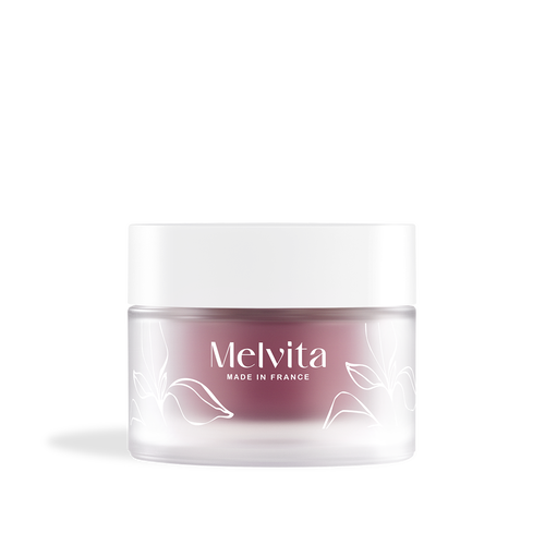 Agrandir la vue1/5 de Visuel de la Crème Lift & Fermeté : un pot transparent avec écrit "Melvita" et en dessous "Made in France" en majuscule. Le couvercle est blanc. A l'intérieur, une recharge violette claire.